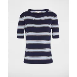 Camiseta de mujer en punto fino con estampado de rayas
