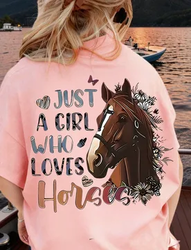 Camiseta de manga corta con estampado de caballo de dibujos animados para chicas adolescentes, top cómodo de cuello redondo para chicas adolescentes - Shein - FashionsVida