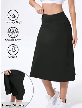 Falda deportiva de media longitud para mujer con bolsillos - Falda de tenis de 29 pulgadas de largo hasta la rodilla, falda de yoga deportiva negra de - Shein - FashionsVida