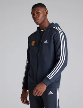 Manchester United x Mens Essentials Fleece 3-Stripes Full-Zip Hoodie Navy L - Adidas - FashionsVida