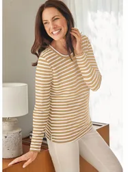 Langarm-Shirt Strukturstreifen - Beige-Weiß - female - Size: 42