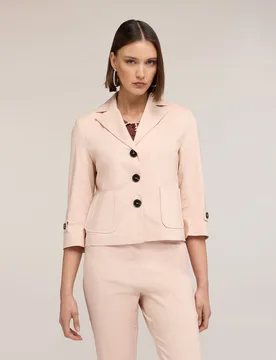 Chaqueta de mujer mangas de tres cuartos en mezcla de algodón cuello con solapas y cierre frontal de tres botones - Motivi - FashionsVida