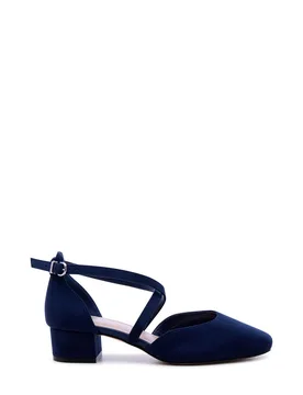 Women's Gemma' Wide Fit Cross Front Low Heel Shoes in Navy Size: 5E - Navy - Size: 5E - Paradox London - FashionsVida