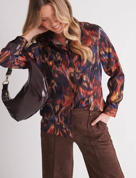 Women's Printed High Low Overshirt in Brown Size: 10 - Brown - Size: 10 - Klass. - FashionsVida