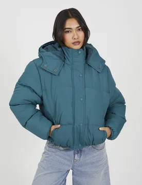 Oversized Hooded Womens Short Puffer Jacket - - Size: 14 - Brave soul - FashionsVida