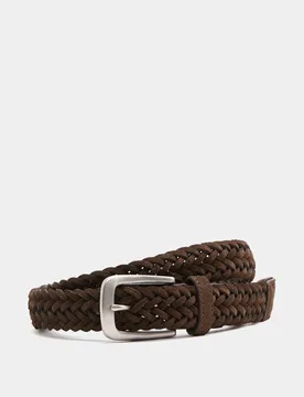 Suede Slim Plaited Belt Dark Brown male - M&S - FashionsVida