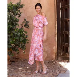 Vestido midi estampado con cinturón a juego