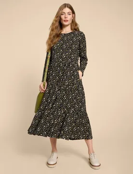 Fairtrade Poppy Jersey Midi Dress - Black - White stuff - FashionsVida