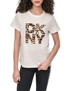 Maglietta A Maniche Corte Stacked Animal Print Eggnog / Black Whiskey XS - DKNY - FashionsVida