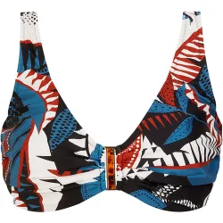 Top de bikini de capacidad con tirantes regulablesy estampado combinado