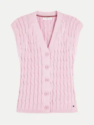 Strick Weste mit Zopfmuster Rosa L