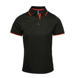 Womens/ladies Coolchecker Contrast Pique Polo Shirt (Black/orange) - Size 2xl