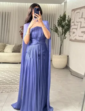 Customized Knot Waist Evening Dress with Cape Pleat Twist Front Formal Wedding Guest Dress Strapless Purple Maxi Gown - Aliexpress - FashionsVida