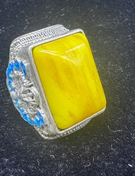 Men Bold Open Vintage Tibetan Silver Cloisonne Ring Hand‑Inlaid Amber Setting Retro Antique Adjustable Finger Jewelry Collectib - Aliexpress - FashionsVida