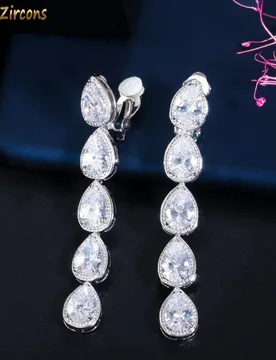 CWWZircons Non Piercing Ear Design Long Dangle CZ Crystal Clip On Earrings No Pierced Women Wedding Party Costume Jewelry CZ713 - Aliexpress - FashionsVida