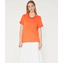 Camiseta de mujer de mujer escote pico con entredos