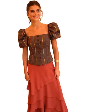 Top de mujer con escote cuadrado y mangas cortas abullonadas - MIPHAI - FashionsVida
