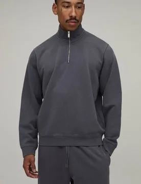 Herren Schwerer 480 G/m² Normal Geschnittener 1/4 Reißverschluss Gewaschener Stehkragen Pullover Washed Charcoal Größe 5XL - boohooMAN - FashionsVida
