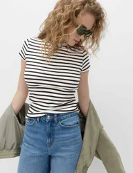 Cotton Rich Ribbed Slim Fit T-Shirt Black Mix female