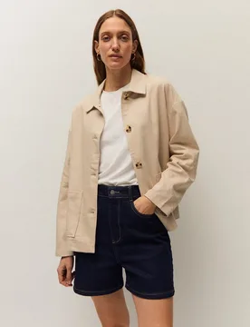 Chaqueta de mujer con lino y cuello camisero - System Action - FashionsVida