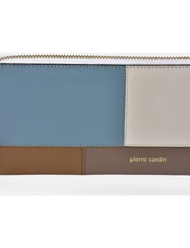 Monedero mujer grande con cremallera en piel combinada patchwork - Pierre Cardin - FashionsVida