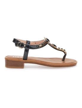 Sandali Infradito Neri Con Pietre 723 38 - THE FIRST - FashionsVida