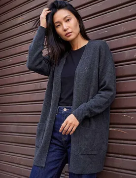 Edge to Edge Pocket Longline Cardigan Charcoal female - Roman - FashionsVida