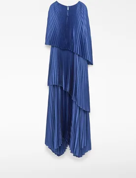 Vestido largo en crinkle con capas asimétricas - Adolfo Dominguez - FashionsVida