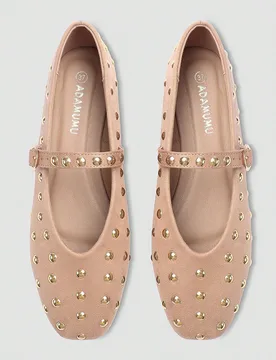 ADAMUMU Nuevos Zapatos Planos de Frijol Premium de Moda Cómodos para Mujer, Remaches Metálicos Brillantes Reflectantes, Ligeros Adecuados para Prima - Shein - FashionsVida