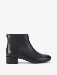 Leather Block Heel Round Toe Ankle Boots Black female