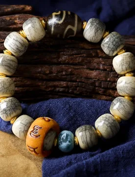 Crackled Yak Bone Barrel Bead Bracelet with Six-Character Mantra, Rotating Ring, Treasure Vase, Dzi Bead, Cultural Ornament, Eth - Aliexpress - FashionsVida