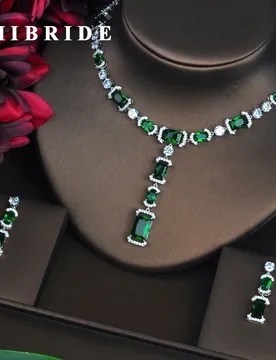 HIBRIDE Briliant Jewelry Sets for Women Luxury Green AAA CZ Necklace Set Wedding Dress Accessories Party Show Wholesale N-464 - Aliexpress - FashionsVida