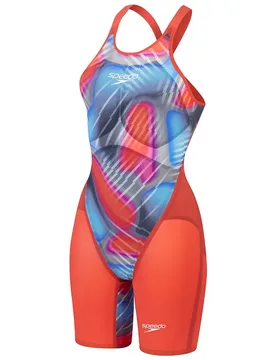 Fastskin Lzr Pure Valor 2.0 Kneeskin Open Back Competition Swimsuit Flame Red / Picton Blue UK 24 Women - Speedo - FashionsVida