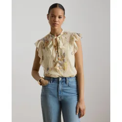 Blusa de mujer con jaretas y lazo al cuello