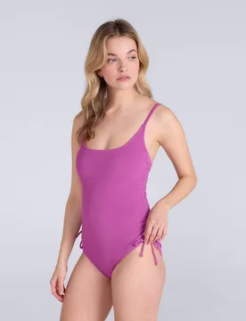 Madelyn Womens Tie Side Swimsuit - Purple - Purple - Size: 12 - Animal - FashionsVida
