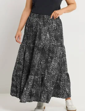 Women's Abstract Print Tiered Maxi Skirt in Black Size: 22-24 - Black - Size: 22-24 - Yours - FashionsVida
