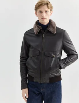 Cazadora piloto de hombre de piel - Pertegaz - FashionsVida