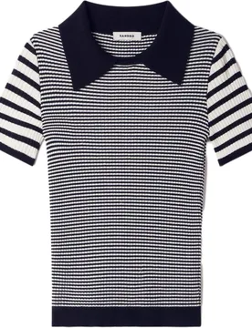 Jersey de punto de mujer entallado de rayas con cuello polo - sandro - FashionsVida