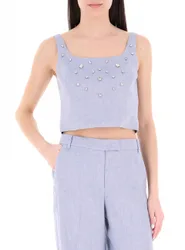 Top con strass AZZURRO POLVERE 40