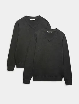 Pack Unisex Pure Cotton School Jumper (3-18 Yrs) Grey male - M&S - FashionsVida