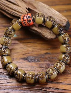Tibetan-style bone barrel inlaid with carved A-dai three-way beads, single-loop vintage cultural accessory bracele - Aliexpress - FashionsVida