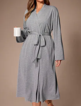 Bata larga casual suave y amigable con la piel 2XL - Shein - FashionsVida