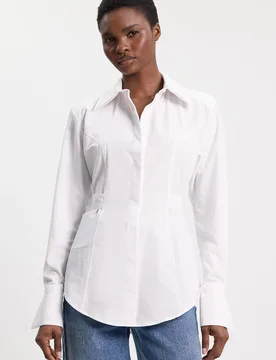 Womens Woven Fitted Buttoned Shirt - White Cotton - Size 10 Uk - Karen millen - FashionsVida