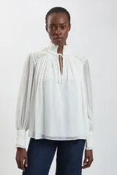 Womens Hand Embellished Georgette Blouse - White