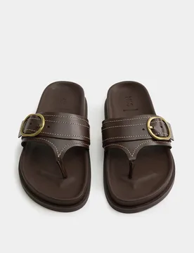 Leather Footbed Toe Post Sandals Brown female - M&S - FashionsVida