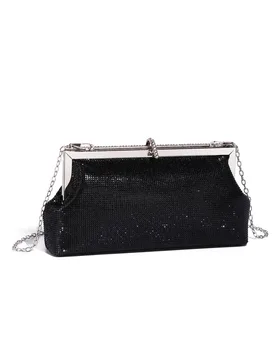 Women's Fiora Diamante Glittering Evening Clutch Bag in Black - Black - Size: One Size - Fontanella Fashion - FashionsVida