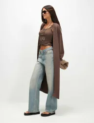 Ribbed Longline Cardigan Beige female