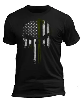 USA Patriotic Army Military Tactical Thin Green Line Skull T-Shirt - Aliexpress - FashionsVida