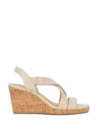 Wide Fit Leather Strappy Wedge Sandals Ecru female