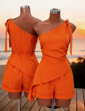 Piezas Conjunto de top con hombros anudados y shorts para mujer S - Shein - FashionsVida